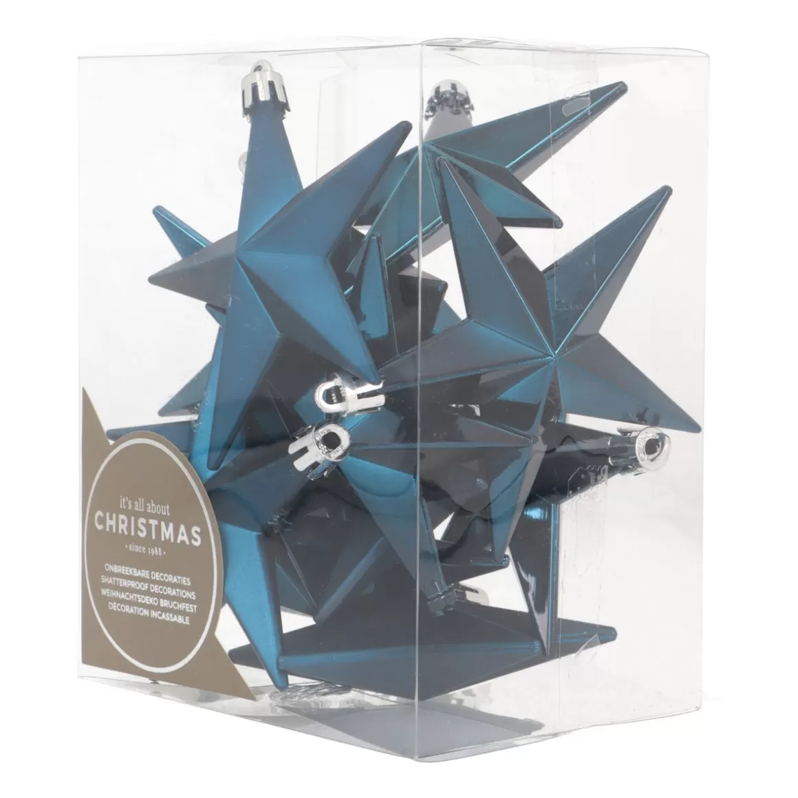 It's all about Christmas Christmas Baubles By Colour | Plastic Christmas Baubles-12 Blue Christmas Stars In Convenient Box