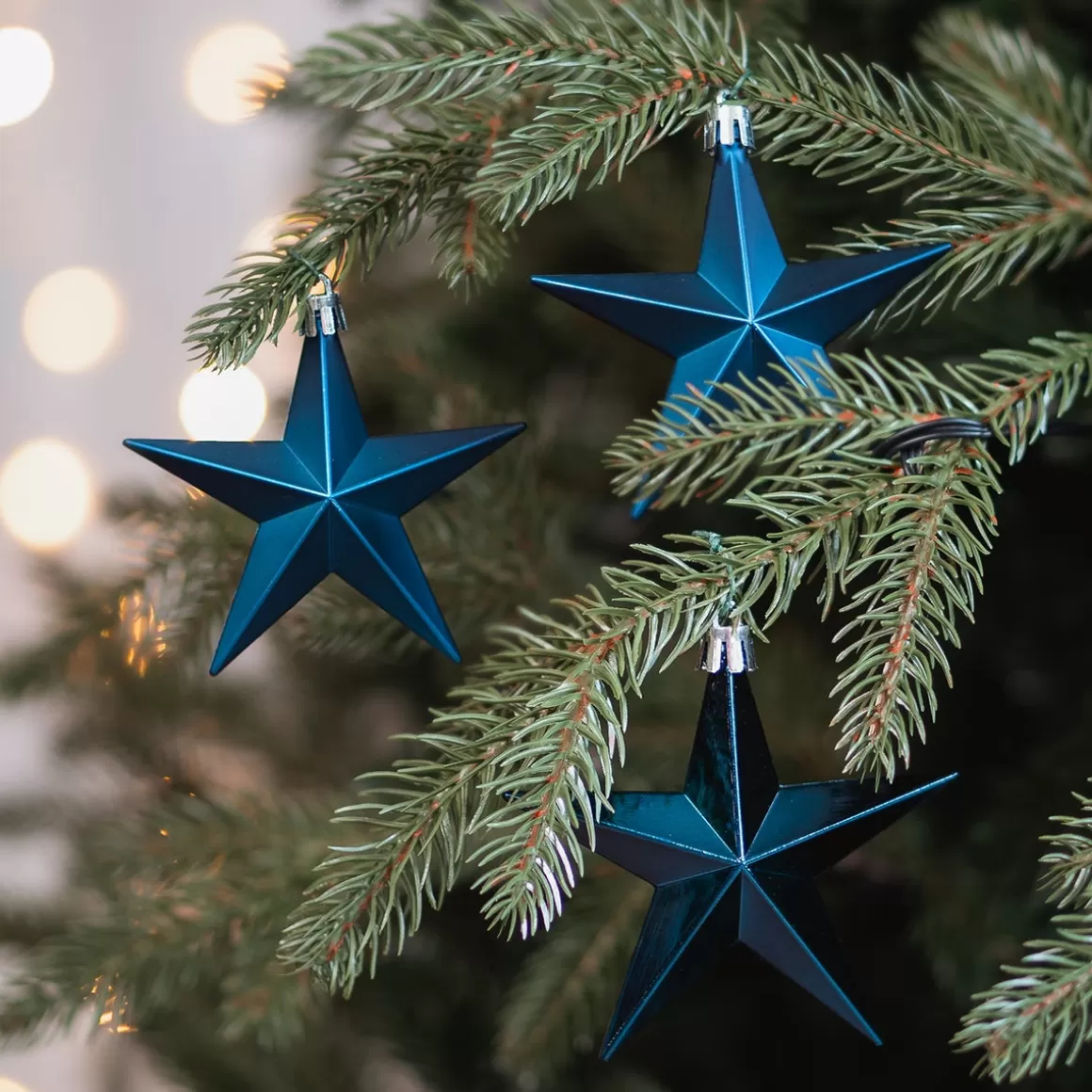 It's all about Christmas Christmas Baubles By Colour | Plastic Christmas Baubles-12 Blue Christmas Stars In Convenient Box