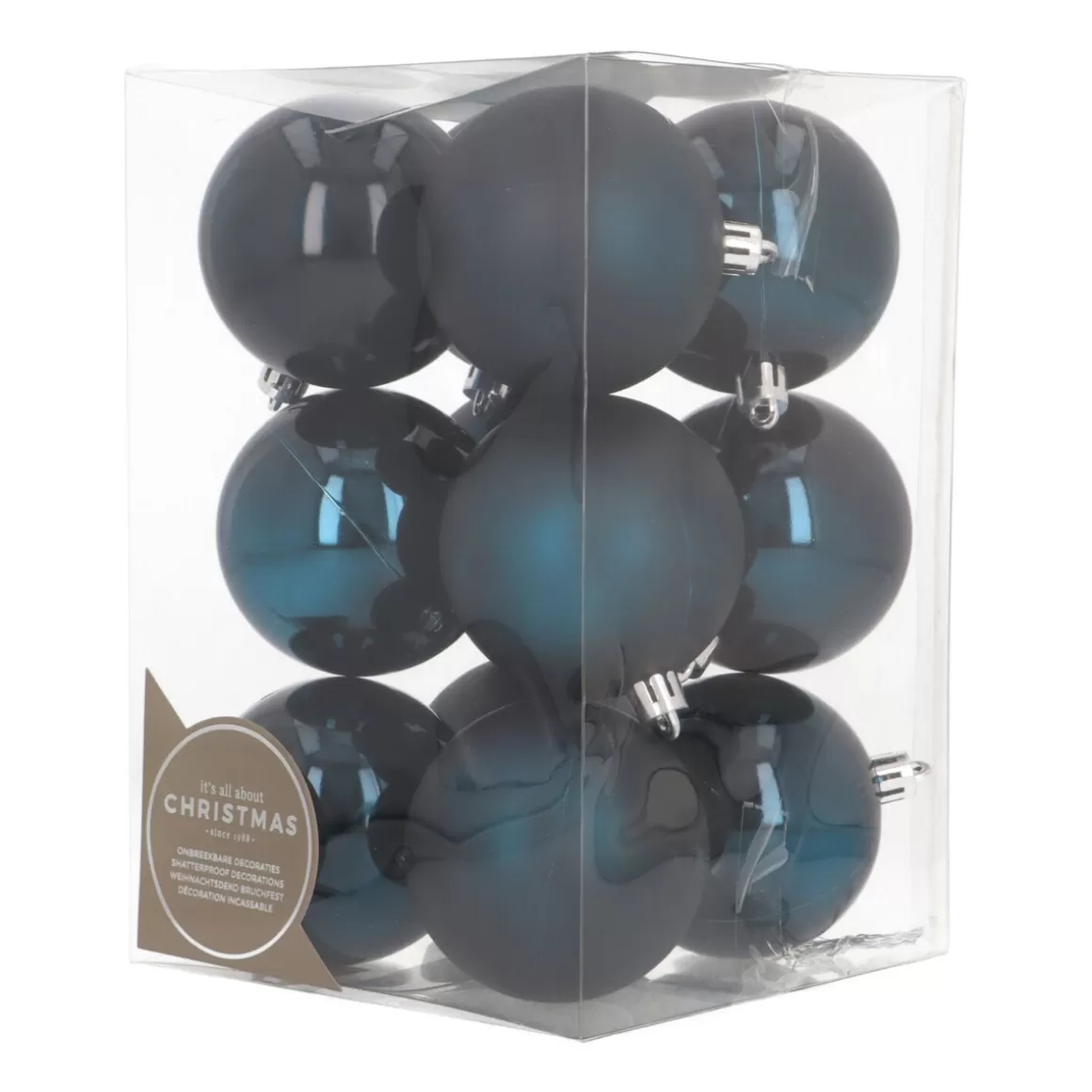 It's all about Christmas Christmas Baubles By Colour | Plastic Christmas Baubles-12 Dark Blue Christmas Baubles In Convenient Box