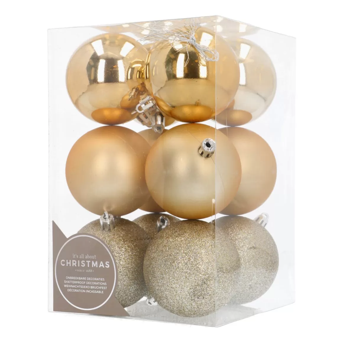 It's all about Christmas Plastic Christmas Baubles | Christmas Bauble Sets-12 Gold Shatterpoof Baubles 7cm