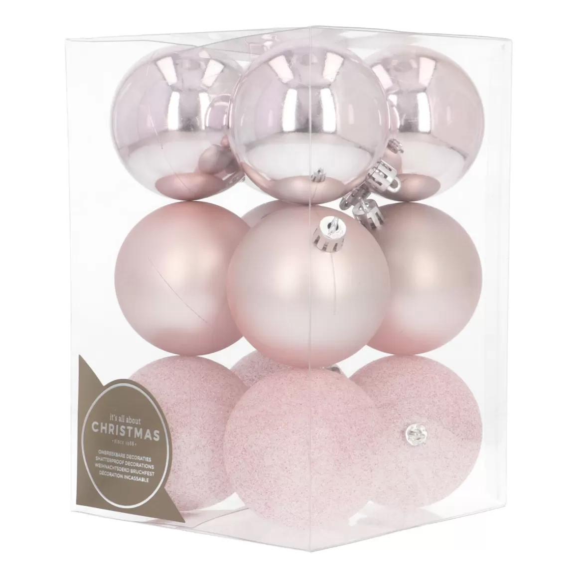 It's all about Christmas Christmas Baubles By Colour | Plastic Christmas Baubles-12 Pink Christmas Baubles In Convenient Box