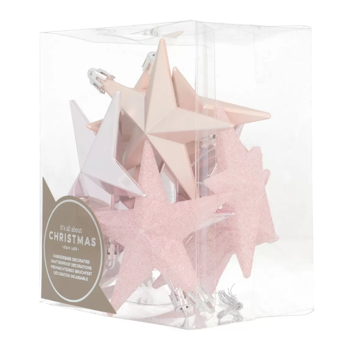 It's all about Christmas Christmas Baubles By Colour-12 Pink Christmas Stars In Convenient Box