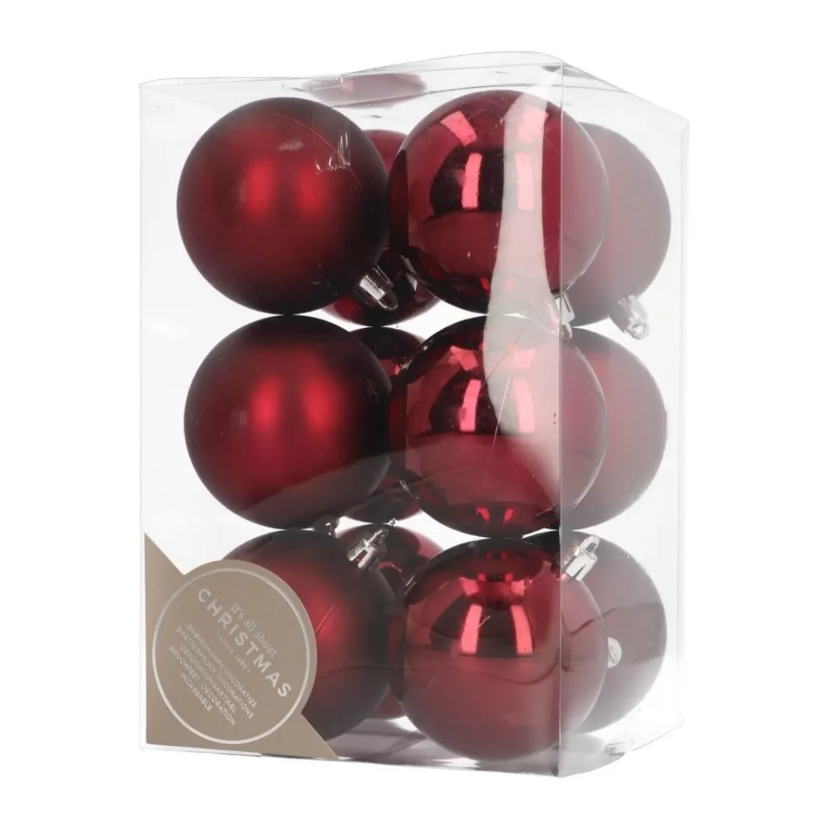 It's all about Christmas Christmas Baubles By Colour | Plastic Christmas Baubles-12 Shatterproof Christmas Baubles Burgundy 7 Cm