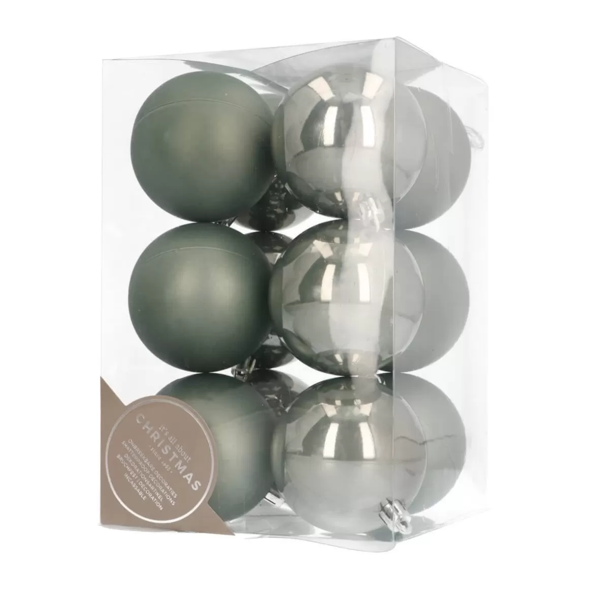 It's all about Christmas Plastic Christmas Baubles | Christmas Bauble Sets-12 Shatterproof Christmas Baubles Cottage Green 7 Cm
