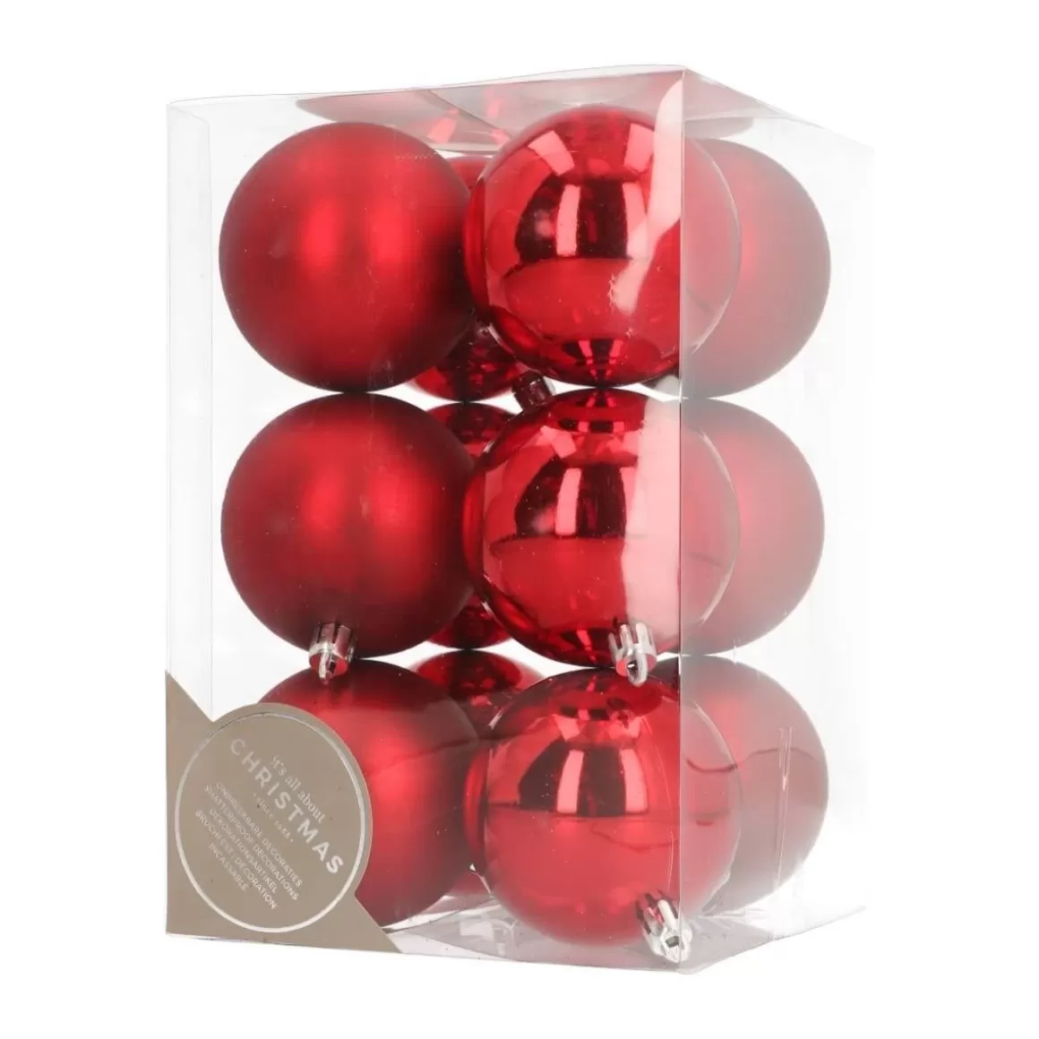 It's all about Christmas Christmas Baubles By Colour | Plastic Christmas Baubles-12 Shatterproof Christmas Baubles Red 7 Cm