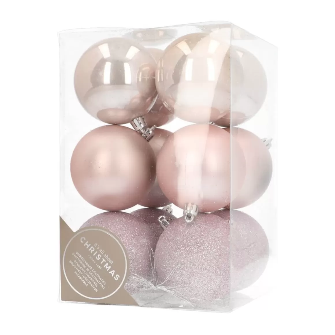 It's all about Christmas Plastic Christmas Baubles | Christmas Bauble Sets-12 Shatterproof Christmas Baubles Soft Pink 7 Cm