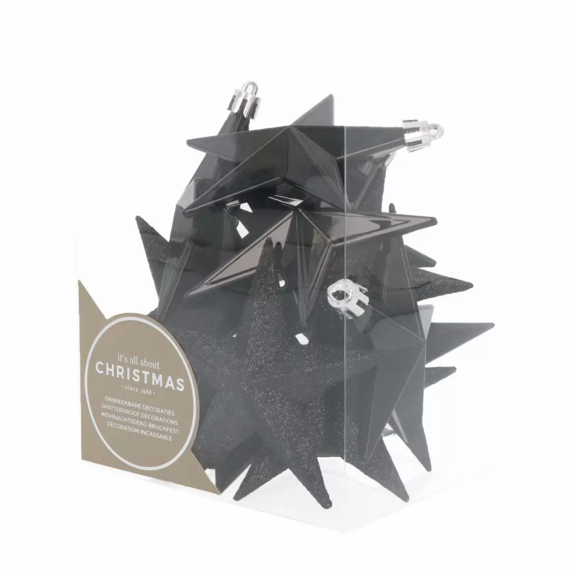 It's all about Christmas Do It Yourself | Plastic Christmas Baubles-12 Shatterproof Christmas Stars Black 10 Cm