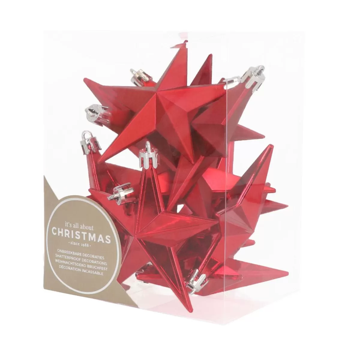 It's all about Christmas Christmas Ornaments-12 Shatterproof Christmas Stars Red 10 Cm