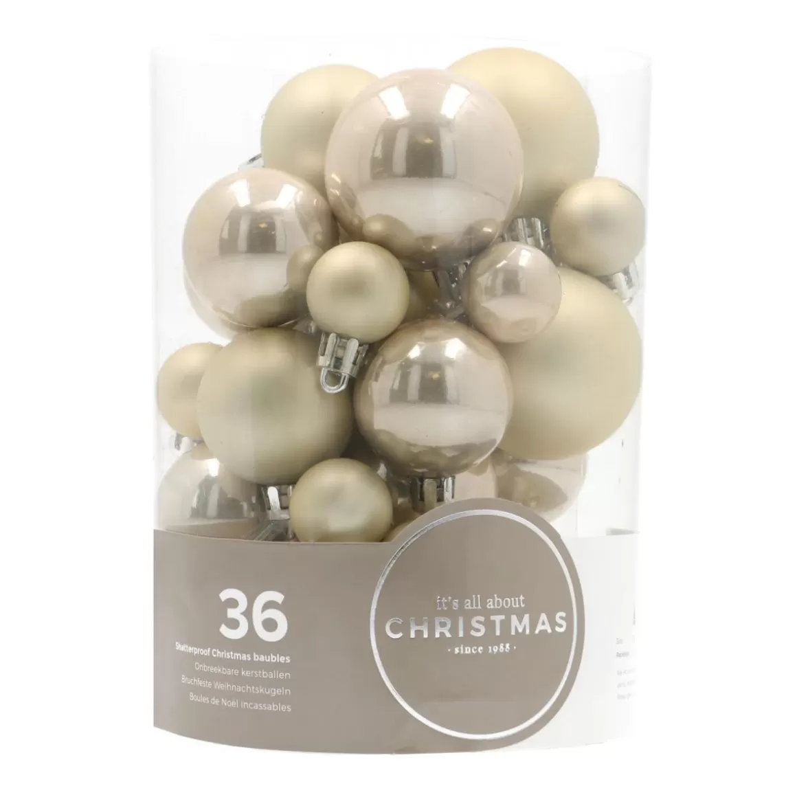 It's all about Christmas Christmas Baubles By Colour | Christmas Bauble Sets-36 Pack Champagne Mini Shatterproof Baubles