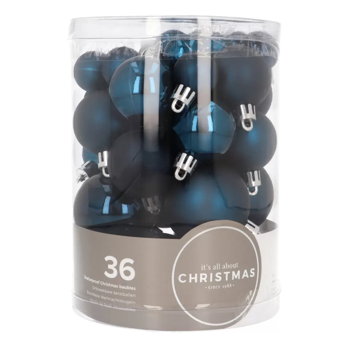 It's all about Christmas Christmas Baubles By Colour | Plastic Christmas Baubles-36 Small Dark Blue Christmas Baubles In Storage Tube