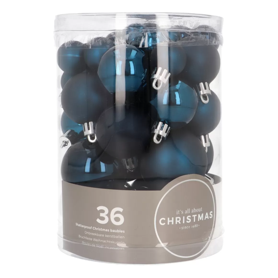 It's all about Christmas Christmas Baubles By Colour | Plastic Christmas Baubles-36 Small Dark Blue Christmas Baubles In Storage Tube