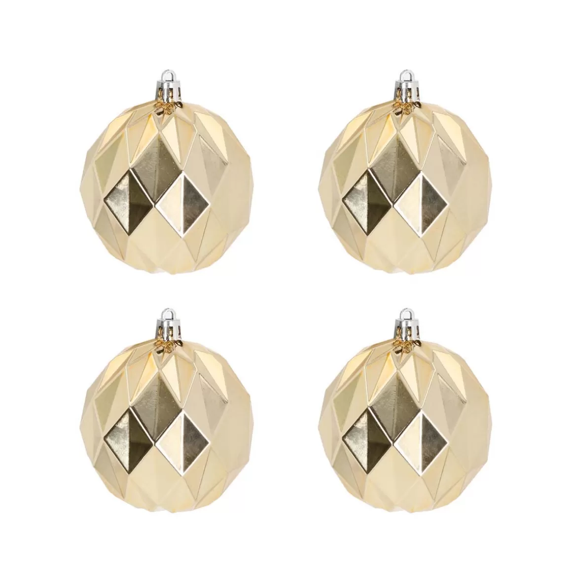 It's all about Christmas Christmas Baubles By Colour | Plastic Christmas Baubles-4 Shatterproof Geometric Christmas Baubles 8cm Light Gold