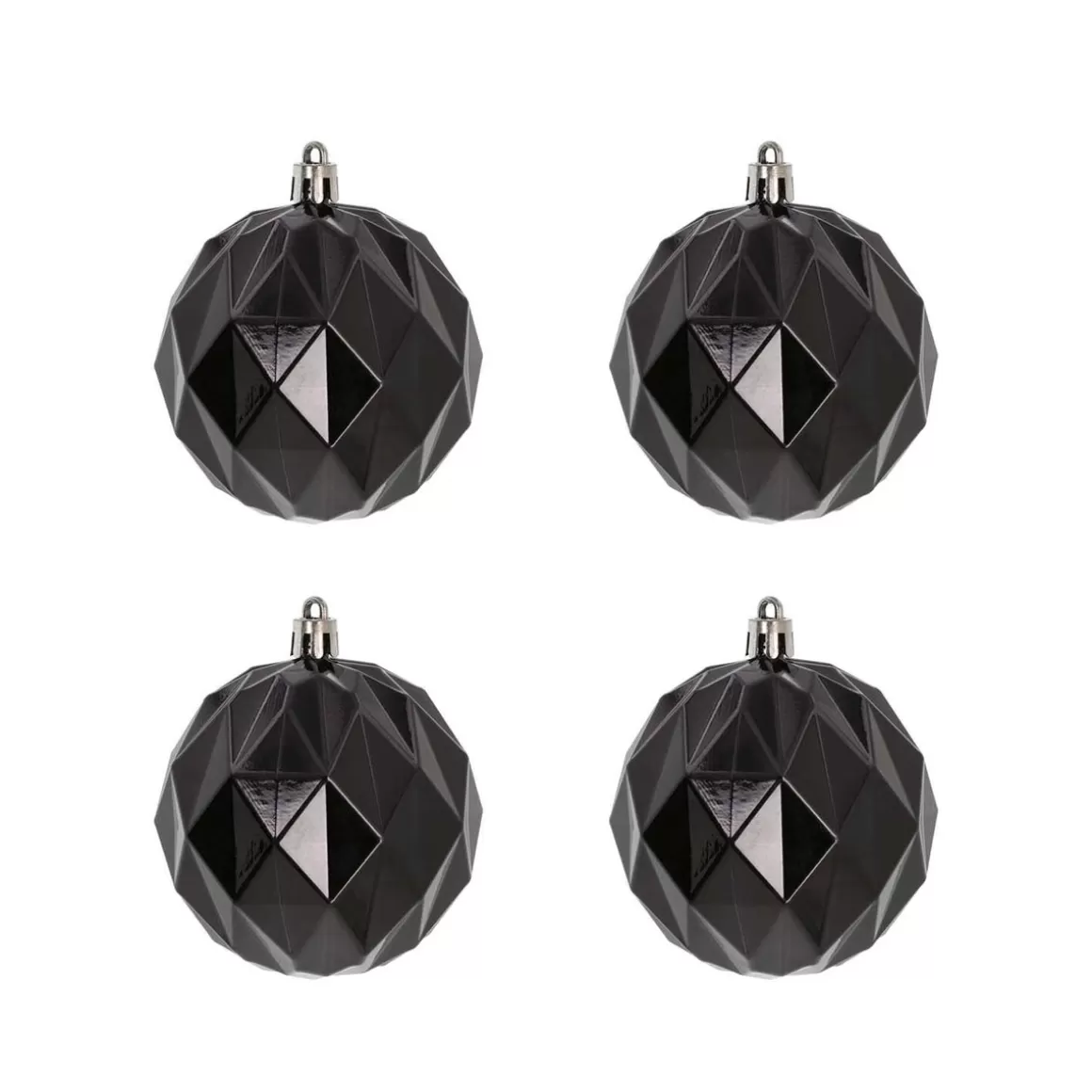 It's all about Christmas Plastic Christmas Baubles | Christmas Bauble Sets-4 Shatterproof Geometric Christmas Baubles Black 8 Cm