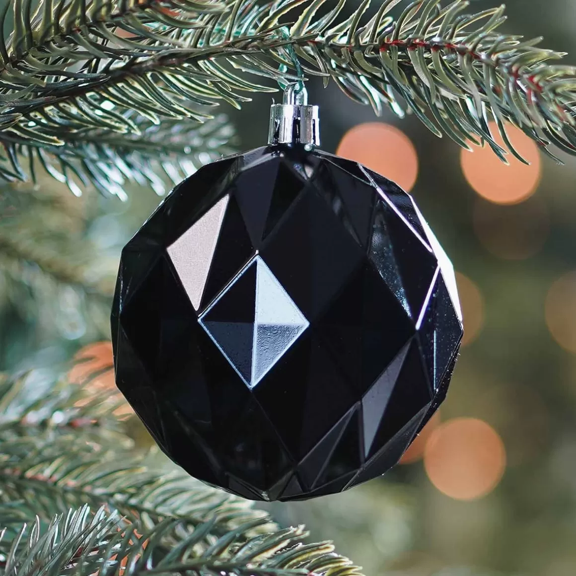 It's all about Christmas Plastic Christmas Baubles | Christmas Bauble Sets-4 Shatterproof Geometric Christmas Baubles Black 8 Cm