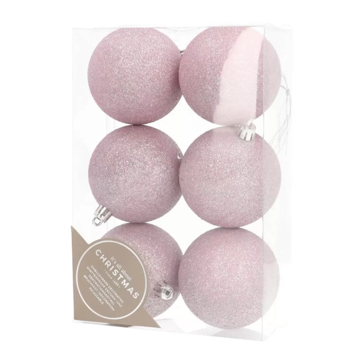 It's all about Christmas Christmas Baubles By Colour | Plastic Christmas Baubles-6 Shatterproof Christmas Baubles Soft Pink 7 Cm