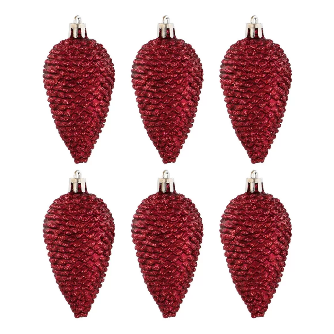 It's all about Christmas Christmas Ornaments | Christmas Baubles By Colour-6 Shatterproof Pine Cones 9cm Dark Red