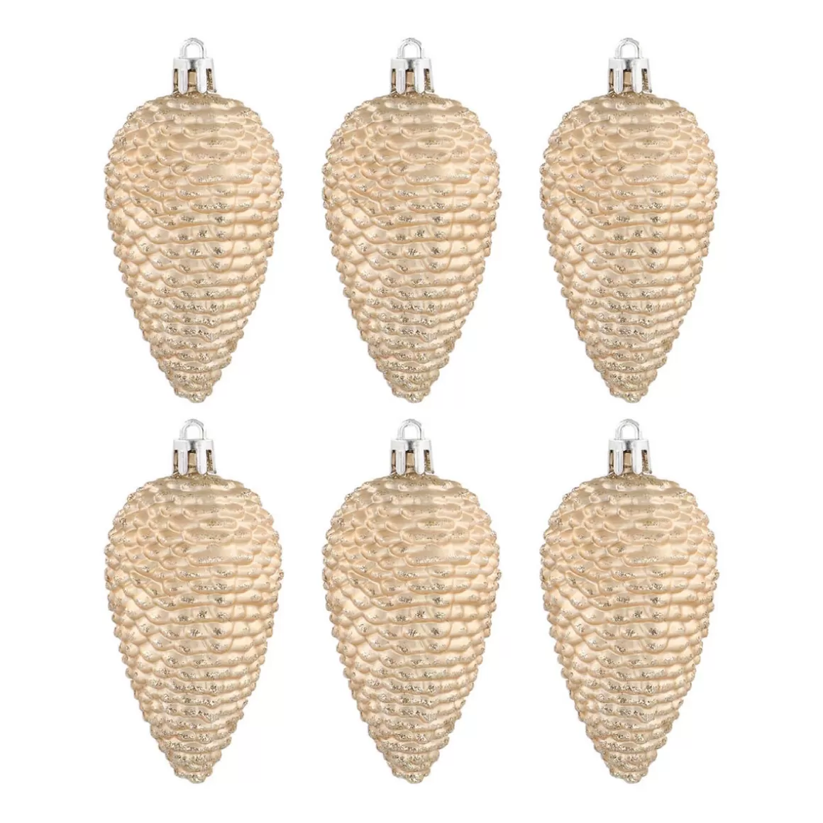 It's all about Christmas Christmas Ornaments | Christmas Baubles By Colour-6 Shatterproof Pine Cones 9cm Light Gold