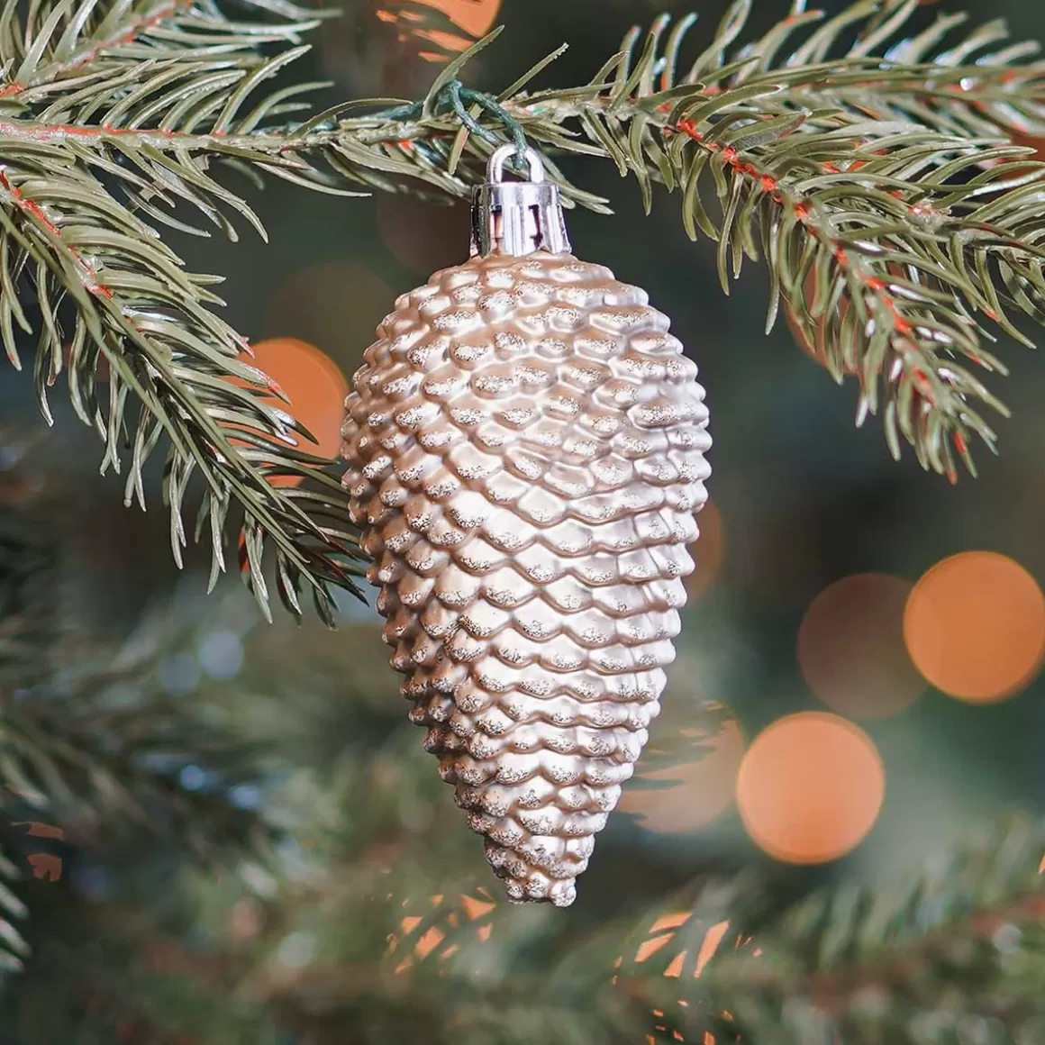 It's all about Christmas Christmas Ornaments | Christmas Baubles By Colour-6 Shatterproof Pine Cones 9cm Light Gold