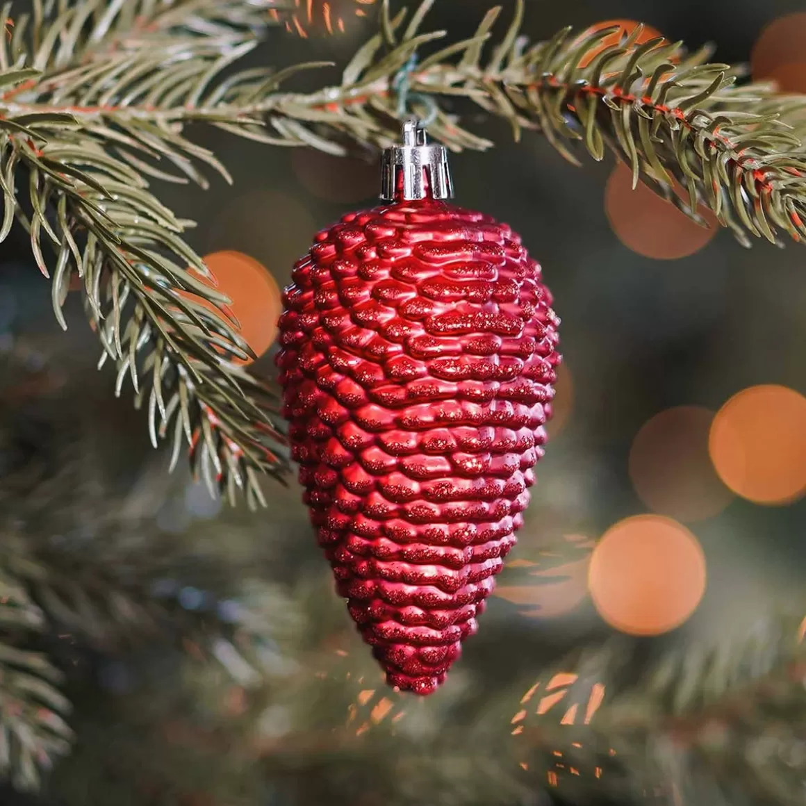 It's all about Christmas Christmas Ornaments-6 Shatterproof Pine Cones 9cm Red