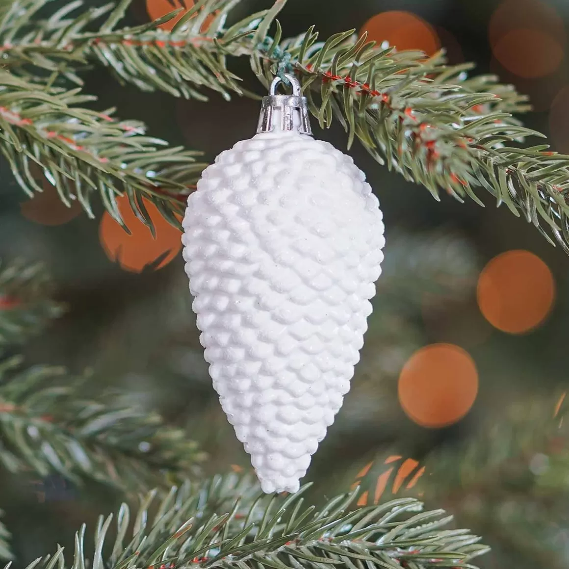 It's all about Christmas Christmas Ornaments-6 Shatterproof Pine Cones 9cm White