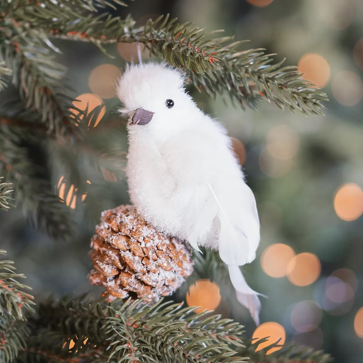 It's all about Christmas Christmas Ornaments-Bird On Cone Hanging Ornament 12cm Beige