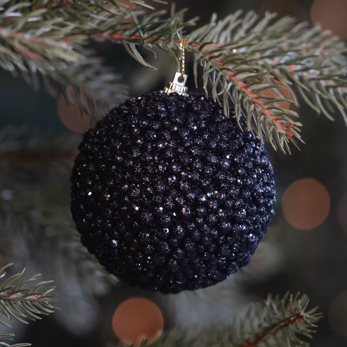 It's all about Christmas Extraordinary Baubles | Christmas Baubles By Colour-Black Beaded Christmas Bauble | Shatterproof | 8 Cm