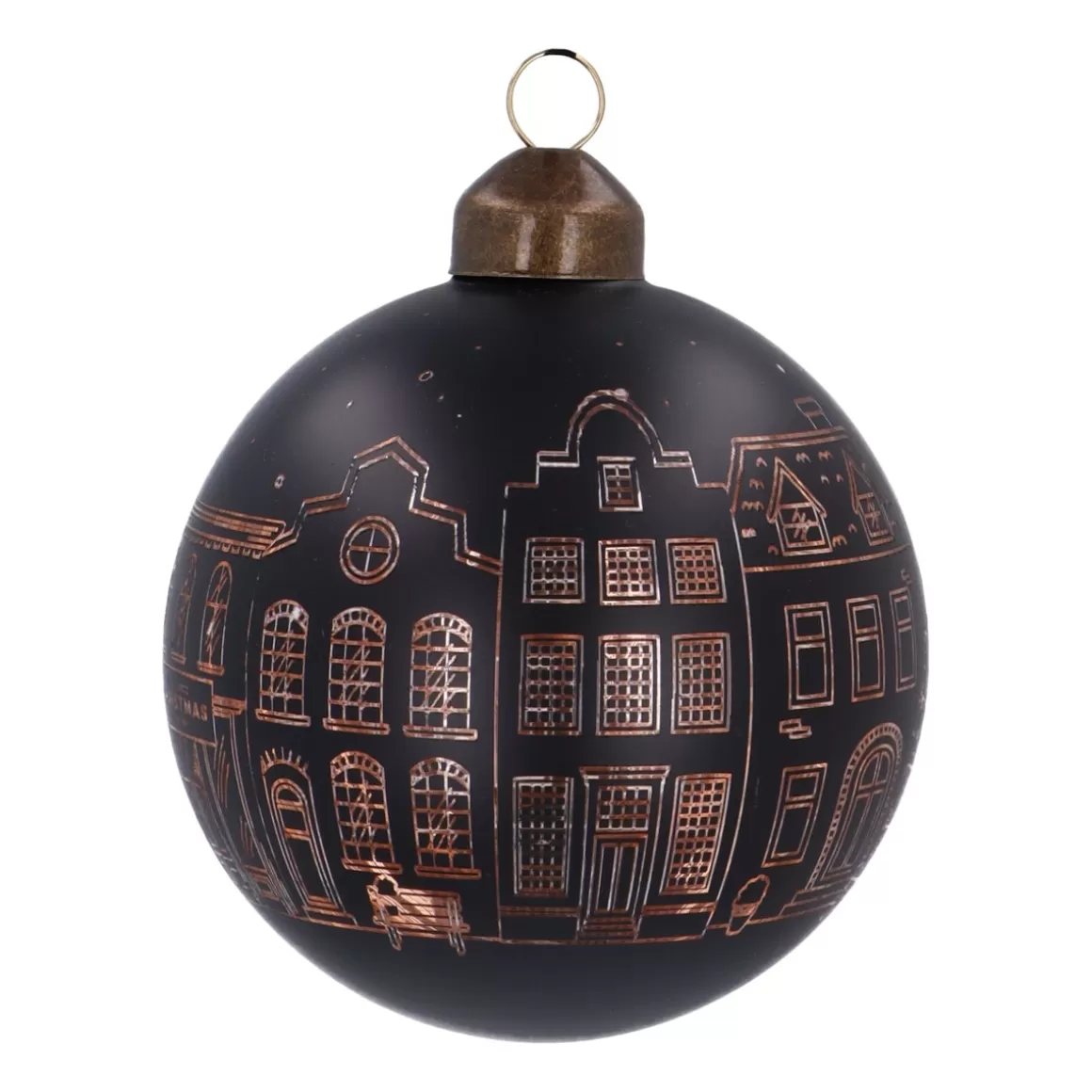 It's all about Christmas Christmas Baubles By Colour | Glass Christmas Baubles-Black Christmas Bauble With Cut-Out Houses