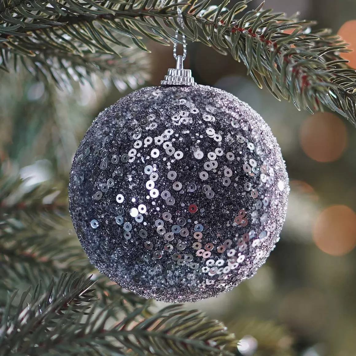 It's all about Christmas Extraordinary Baubles | Christmas Baubles By Colour-Black Christmas Bauble With Sequins | Shatterproof | 8 Cm