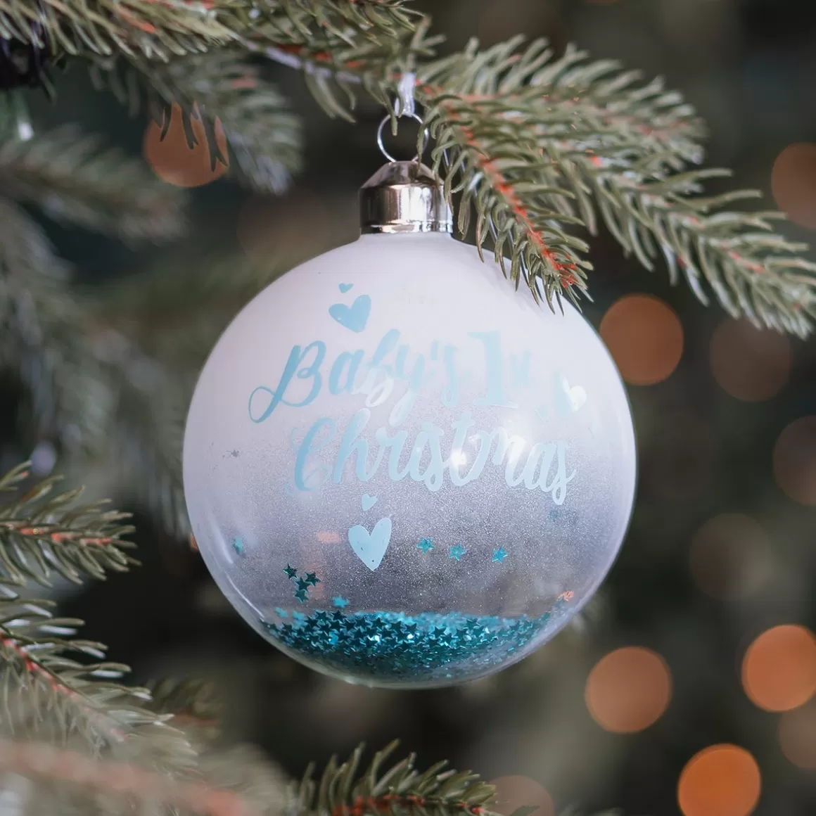 It's all about Christmas Christmas Baubles By Colour | Glass Christmas Baubles-Blue Christmas Bauble 'Baby's First Christmas'