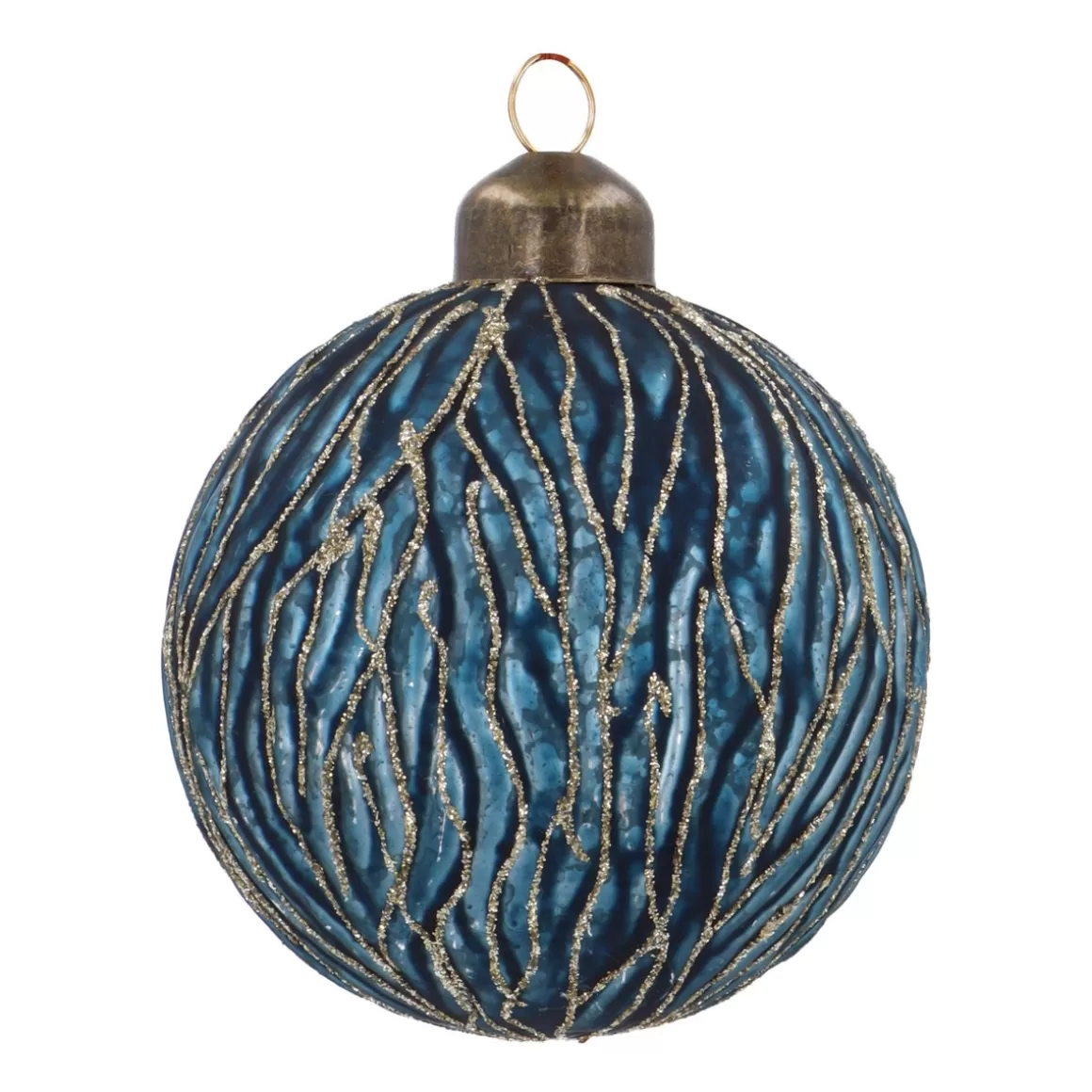 It's all about Christmas Christmastree Decorations Glass | Extraordinary Baubles-Blue Christmas Bauble With Organic Relief Lines