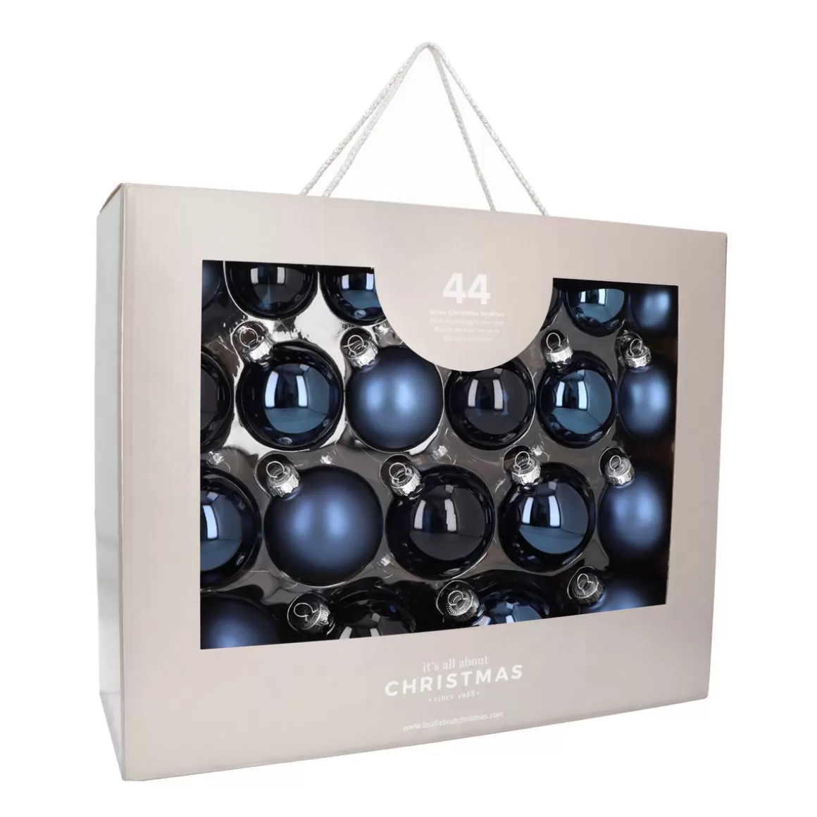 It's all about Christmas Christmas Baubles By Colour | Glass Christmas Baubles-Bold Denim Blue Bauble Set 44 Pieces In A Handy Box