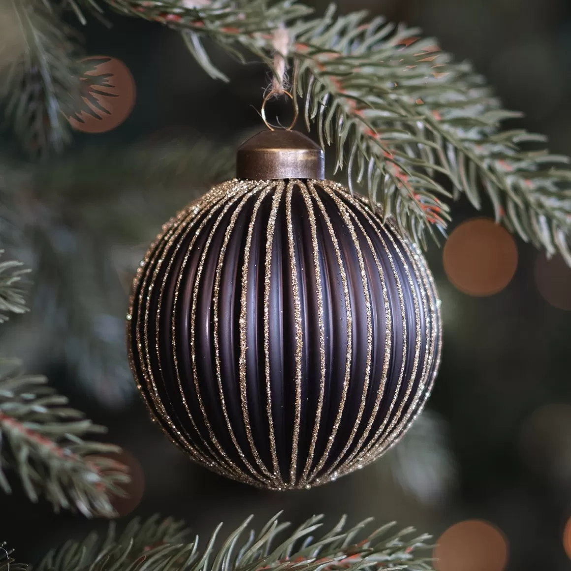 It's all about Christmas Christmastree Decorations Glass | Luxury Christmas Baubles-Bold Matte Black Christmas Bauble With Gold Glitters