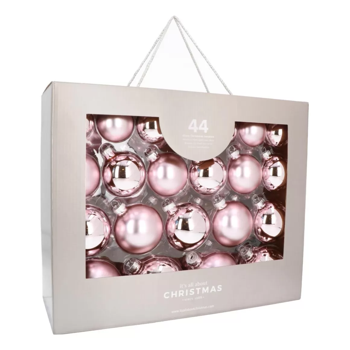 It's all about Christmas Christmas Baubles By Colour | Glass Christmas Baubles-Box Of 44 Antique Pink Baubles | Glass | 5-8 Cm