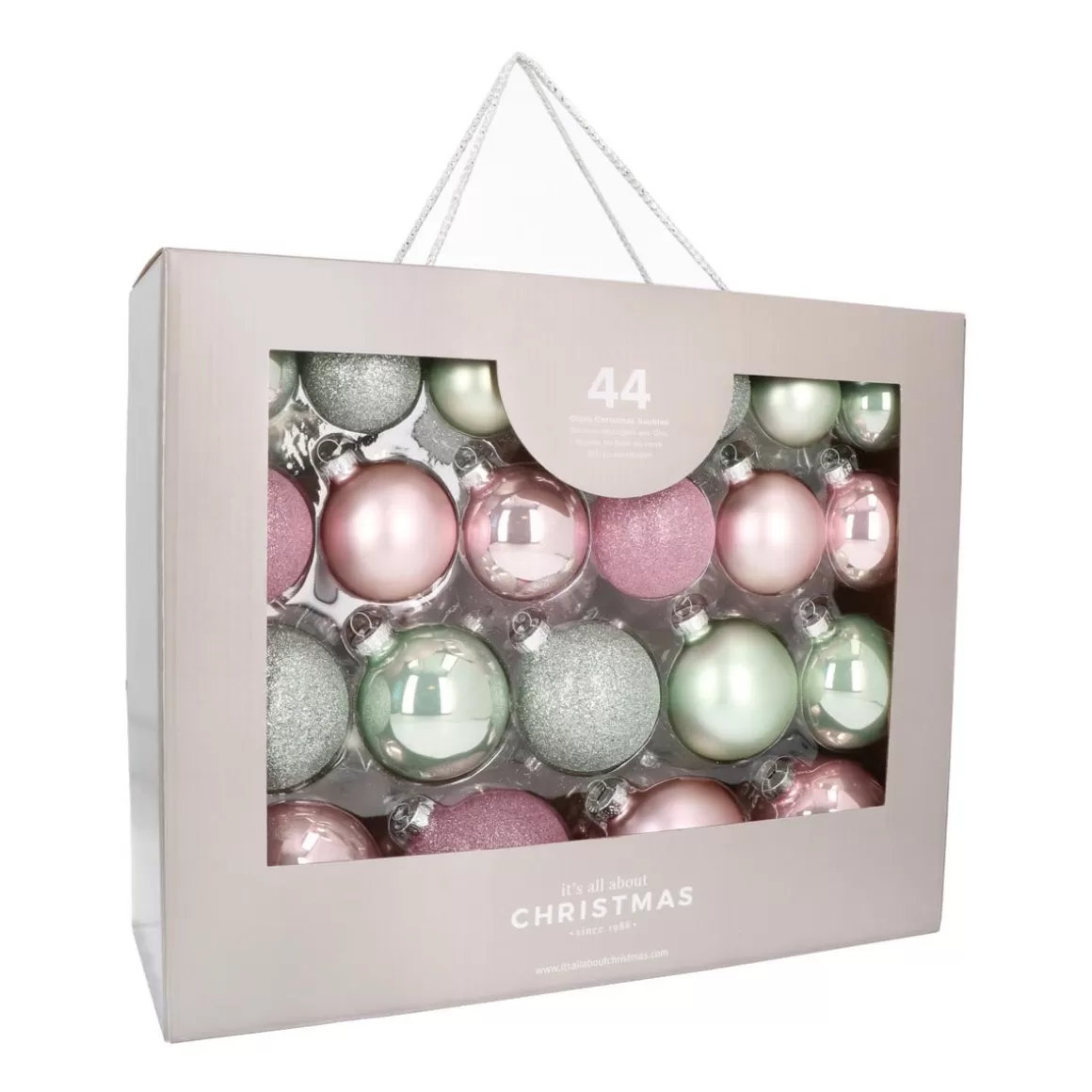 It's all about Christmas Christmas Baubles By Colour | Glass Christmas Baubles-Box Of 44 Baubles Romantic Mix | Glass | 5-8 Cm