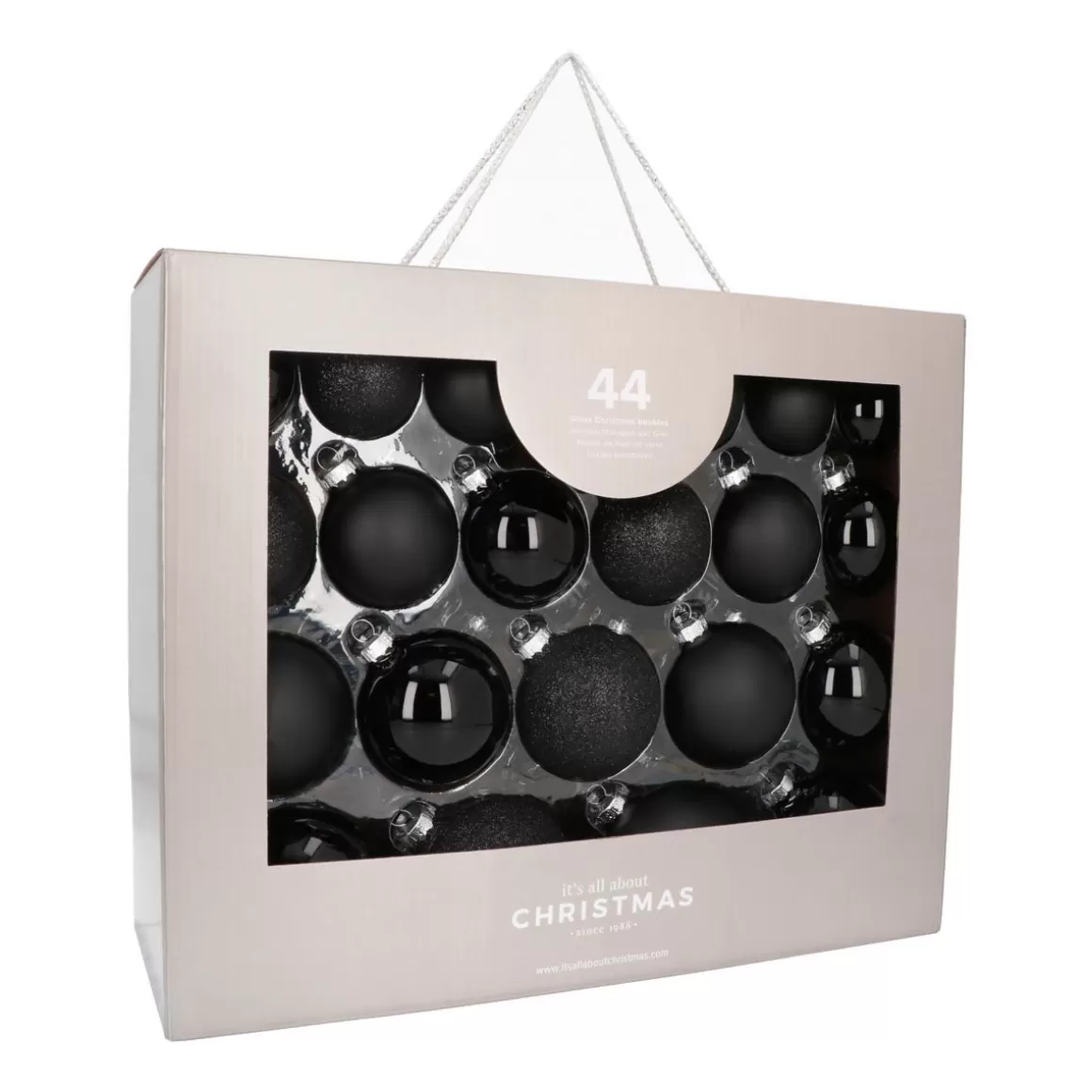 It's all about Christmas Christmas Baubles By Colour | Christmas Bauble Sets-Box Of 44 Black Baubles | Glass | 5-8 Cm