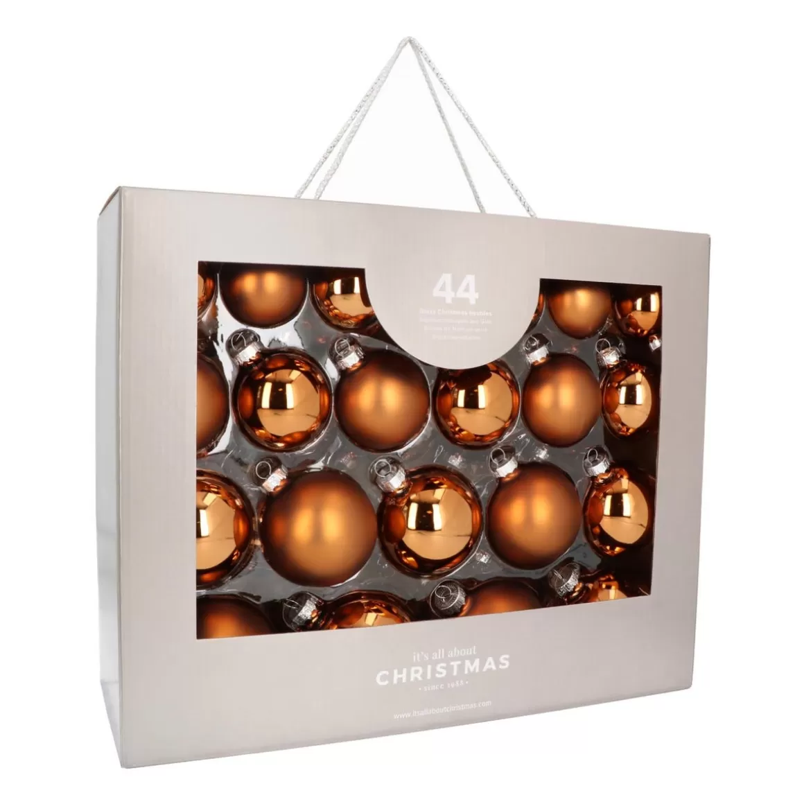 It's all about Christmas Glass Christmas Baubles | Christmas Bauble Sets-Box Of 44 Bronze Baubles | Glass | 5-8 Cm