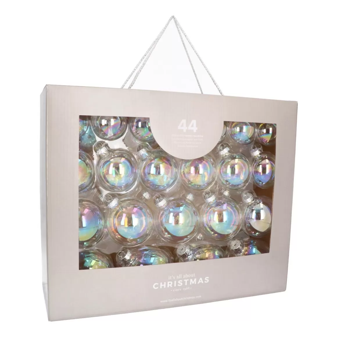 It's all about Christmas Christmas Bauble Sets | Glass Christmas Baubles-Box Of 44 Clear Iridescent Baubles | Glass | 5-8 Cm