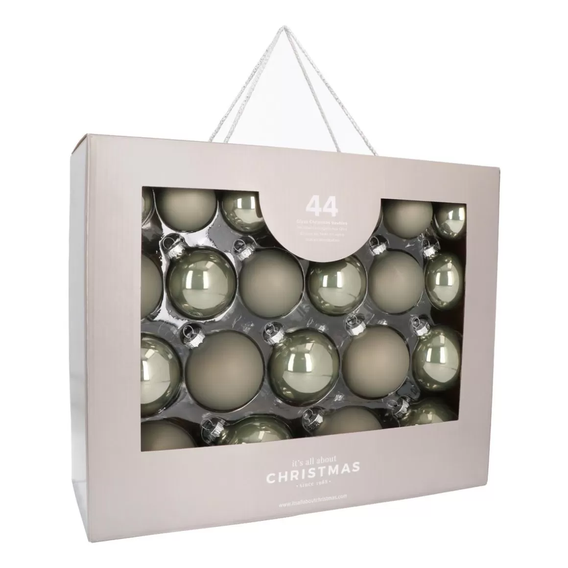 It's all about Christmas Christmas Baubles By Colour | Glass Christmas Baubles-Box Of 44 Cottage Green Baubles | Glass | 5-8 Cm