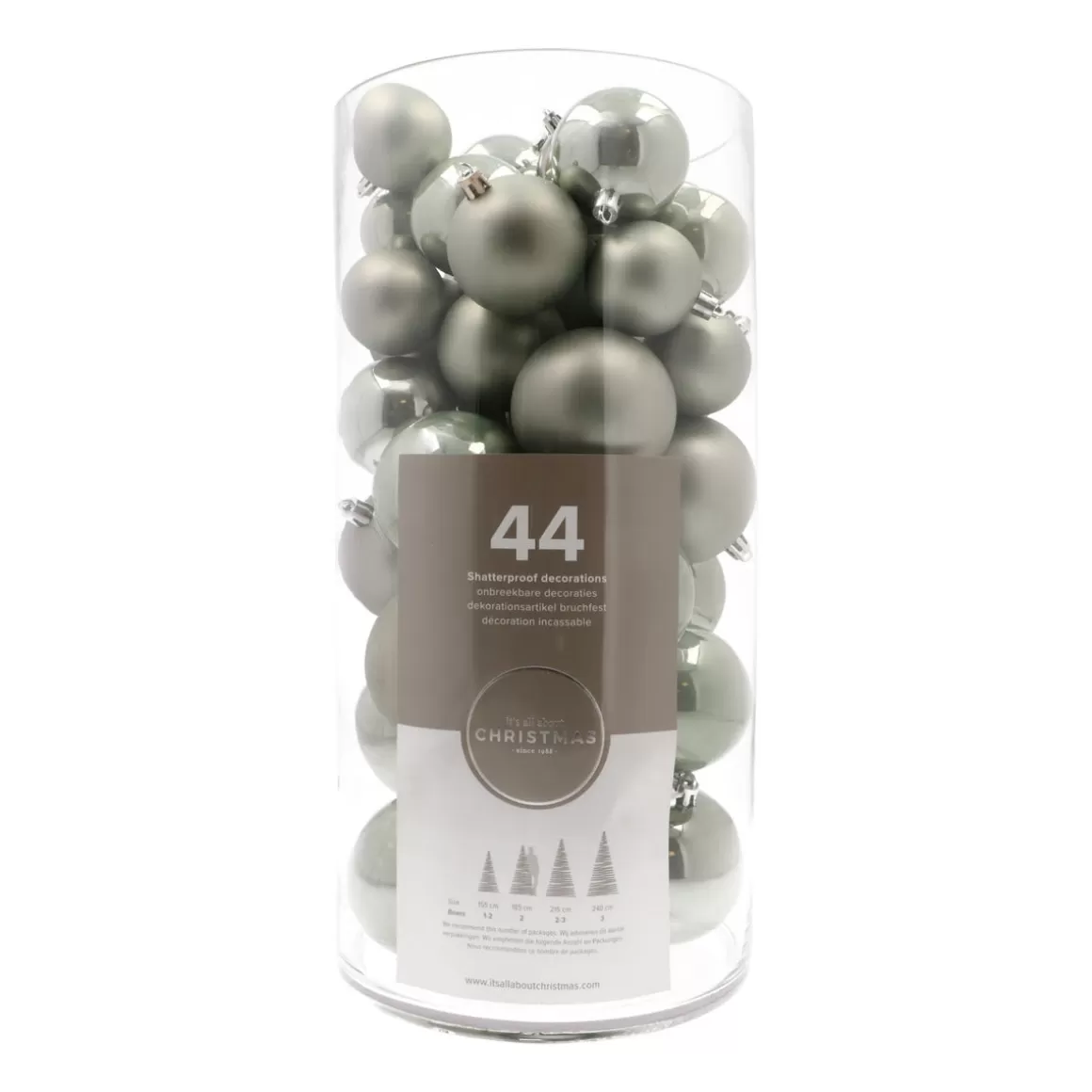 It's all about Christmas Christmas Baubles By Colour | Christmas Bauble Sets-Box Of 44 Cottage Green Baubles | Shatterproof | 5-8 Cm