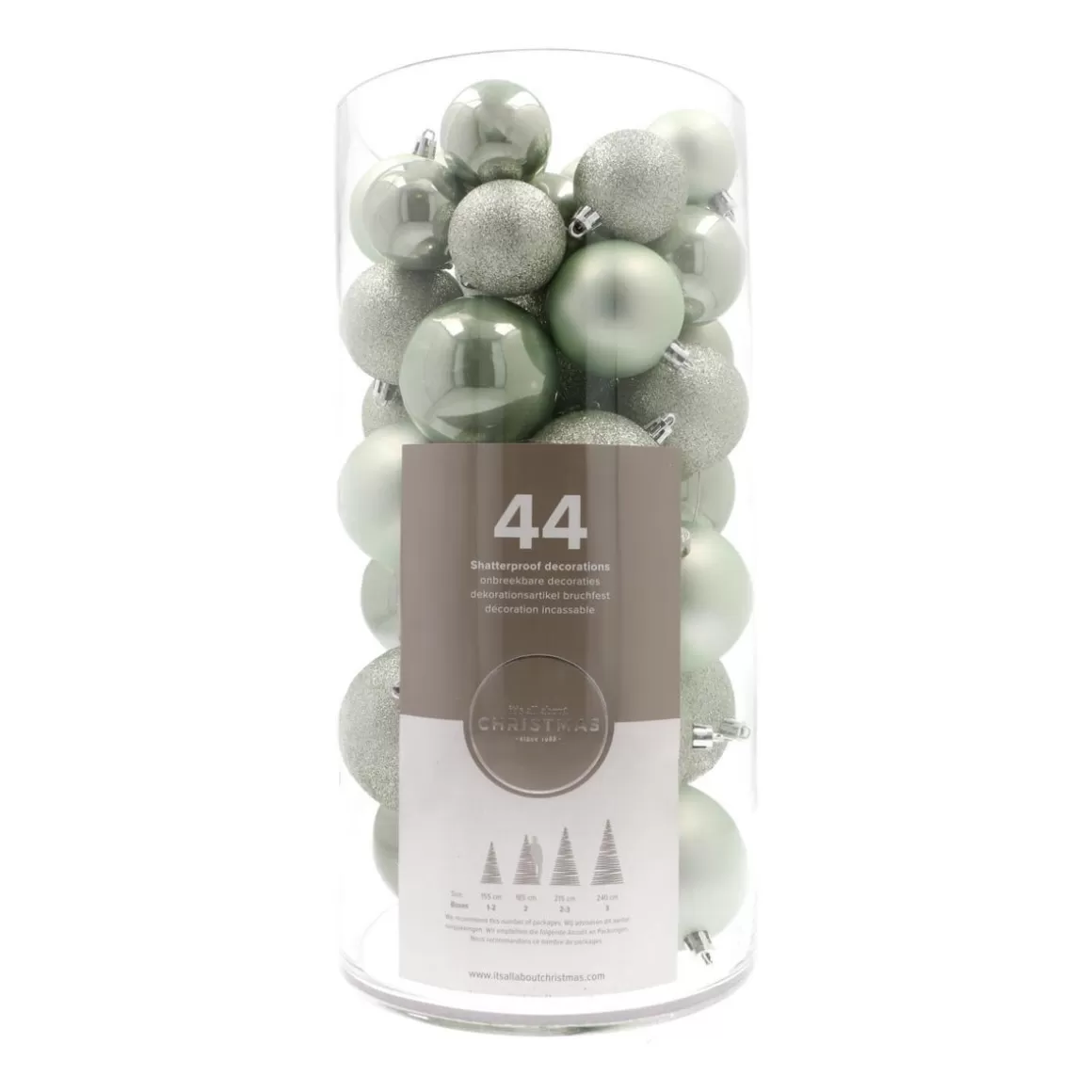 It's all about Christmas Christmas Baubles By Colour | Plastic Christmas Baubles-Box Of 44 Eucalyptus Green Baubles | Shatterproof | 5-8 Cm