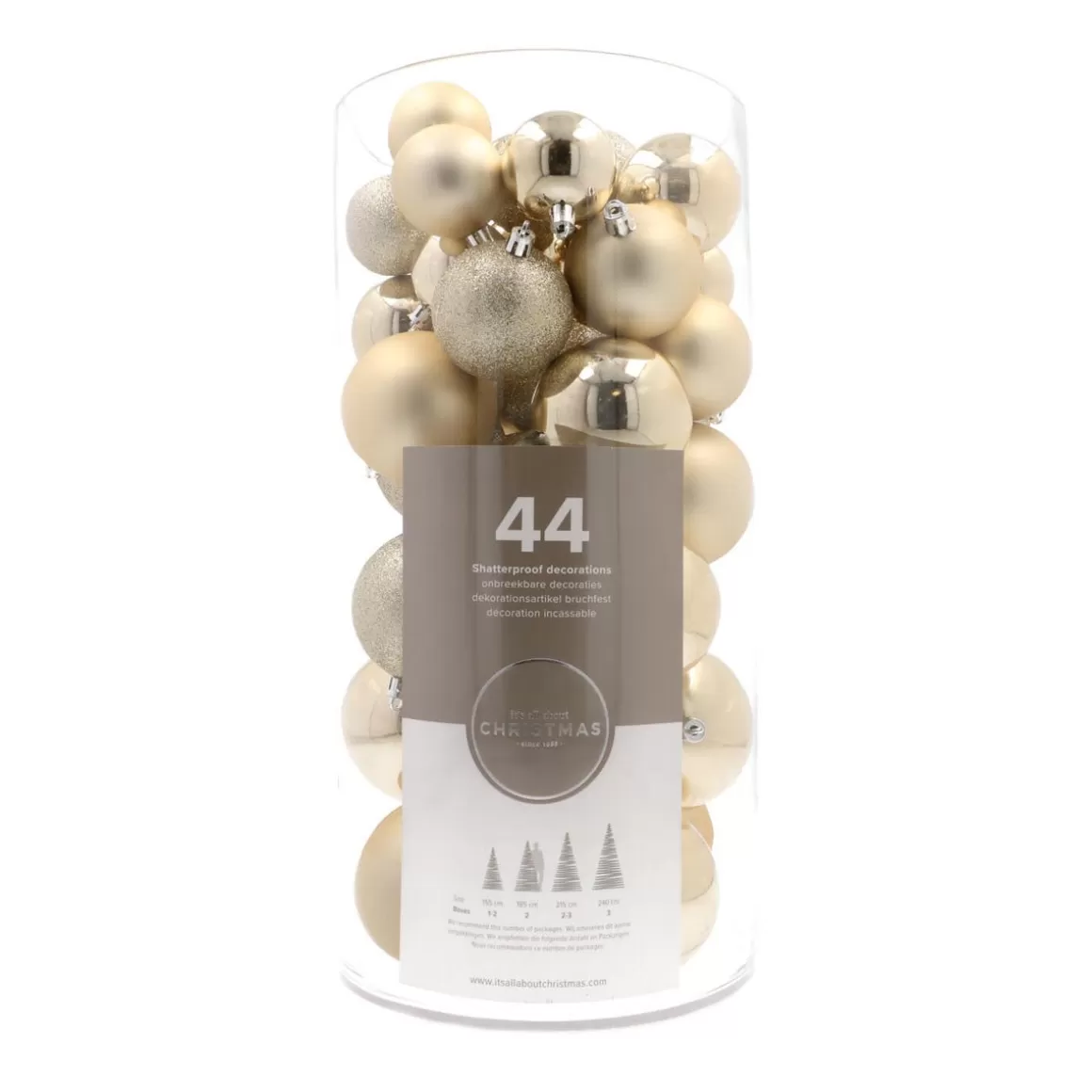 It's all about Christmas Christmas Baubles By Colour | Christmas Bauble Sets-Box Of 44 Light Gold Baubles | Shatterproof | 5-8 Cm