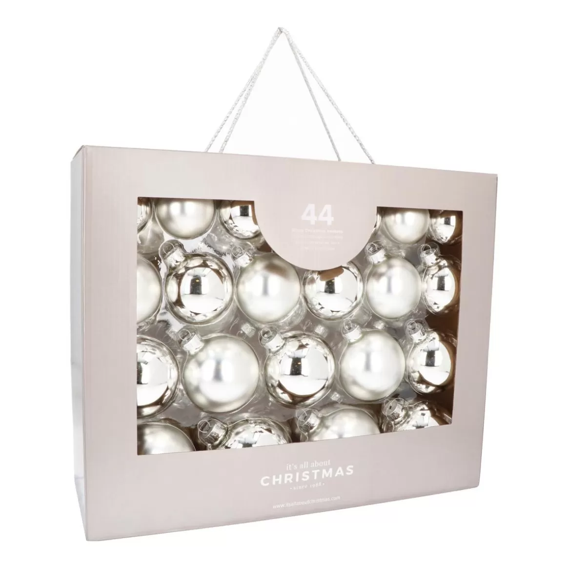 It's all about Christmas Christmas Baubles By Colour | Glass Christmas Baubles-Box Of 44 Silver Baubles | Glass | 5-8 Cm