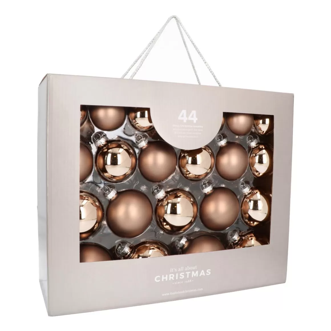 It's all about Christmas Glass Christmas Baubles | Christmas Bauble Sets-Box Of 44 Taupe Baubles | Glass | 5-8 Cm