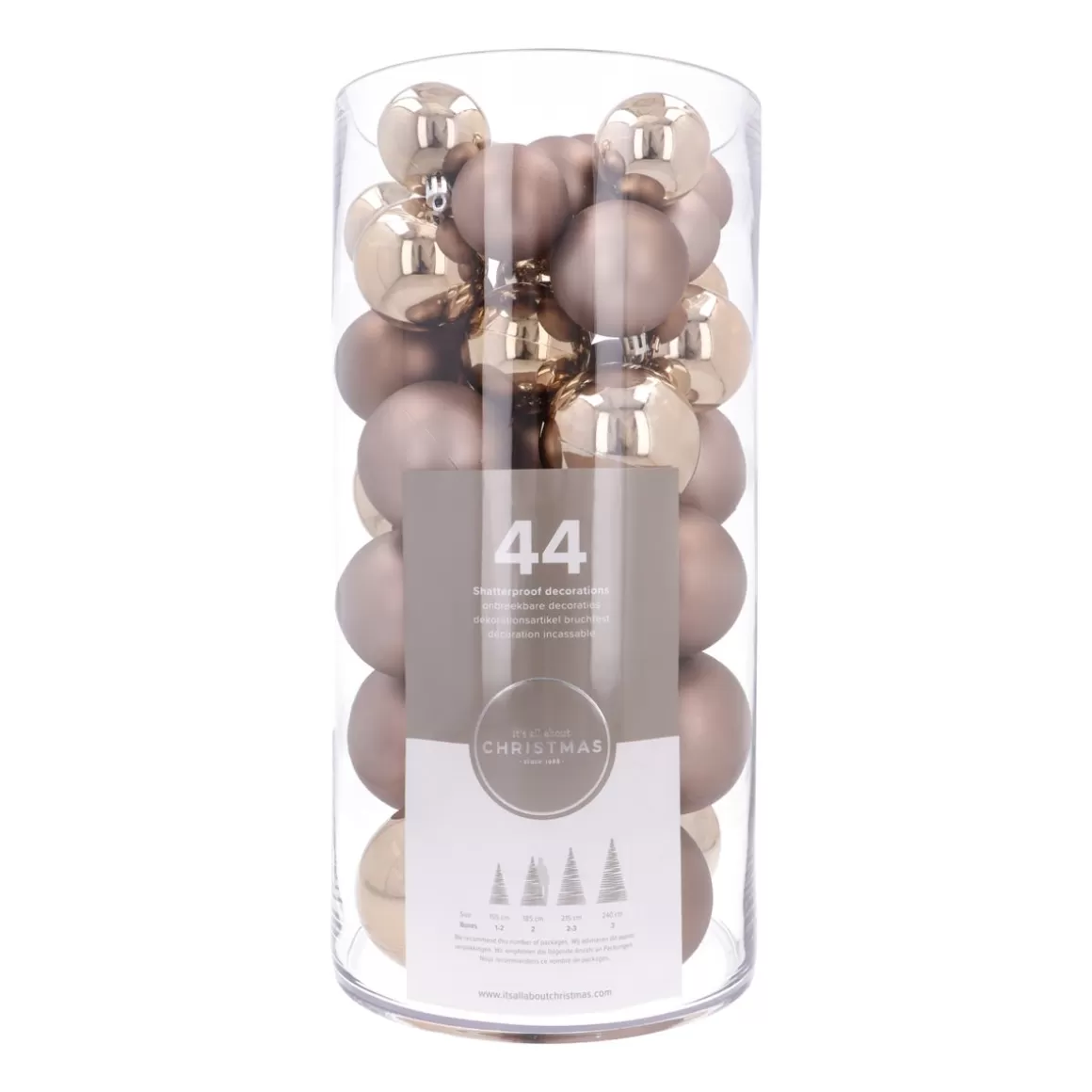 It's all about Christmas Christmas Baubles By Colour | Christmas Bauble Sets-Box Of 44 Taupe Baubles | Shatterproof | 5-8 Cm