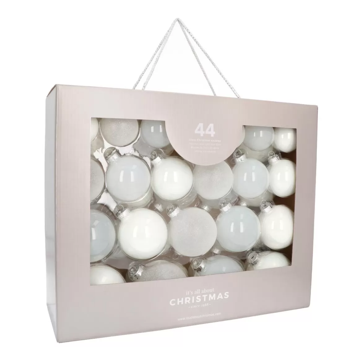 It's all about Christmas Christmas Baubles By Colour | Glass Christmas Baubles-Box Of 44 White Baubles | Glass | 5-8 Cm