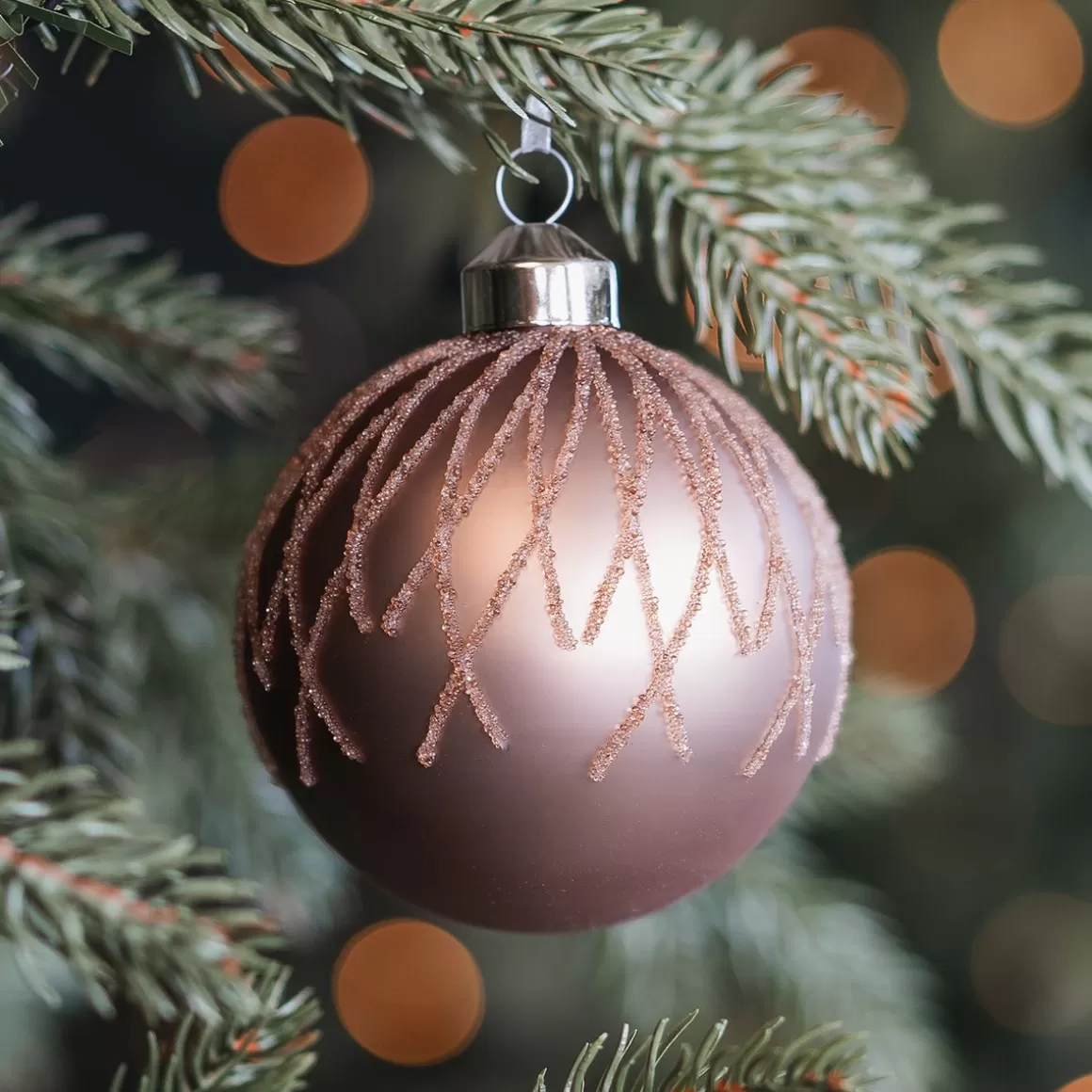 It's all about Christmas Christmas Baubles By Colour | Glass Christmas Baubles-Brown Christmas Bauble With Dewdrop Stripes