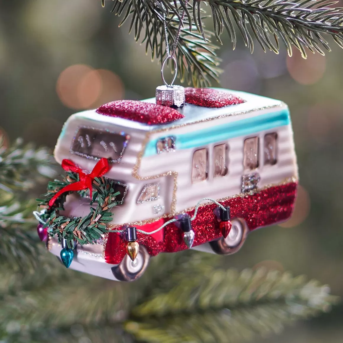 It's all about Christmas Christmas Ornaments-Camper Van Ornament, Glass, Red, 11cm/4.5in