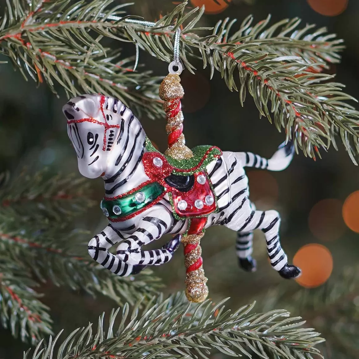 It's all about Christmas Christmas Ornaments-Carousel Zebra Christmas Ornament | Glass | 10 Cm