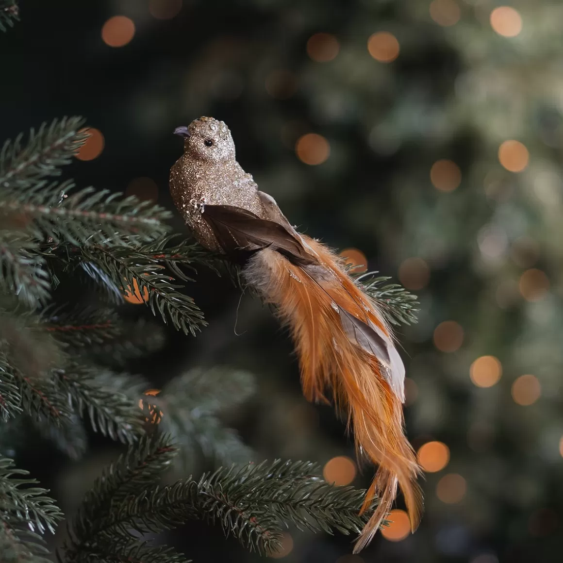 It's all about Christmas Clip On Tree Decorations-Champagne Hummingbird On A Clip With Glitter