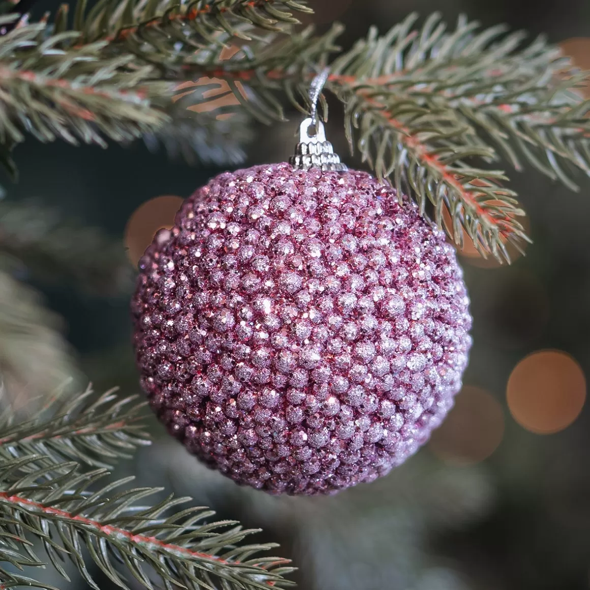 It's all about Christmas Extraordinary Baubles | Christmas Baubles By Colour-Christmas Bauble With Beads 8 Cm Pink